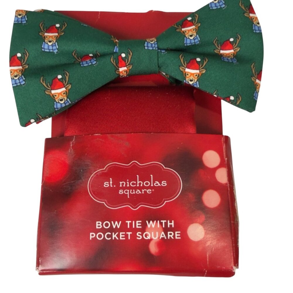St. Nicholas Square Christmas Reindeer Bow Tie & Pocket Square NWT